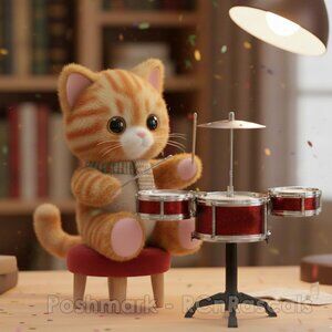 NEW Vintage Yorkshire Retro Mini Desktop Drum Set Red Sparkle 8-Piece Office Toy